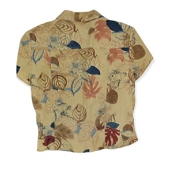 Vtg fairy grunge goblin Leaf Blouse Petites Linen Blend Short Sleeve Size 14P - Picture 4 of 4